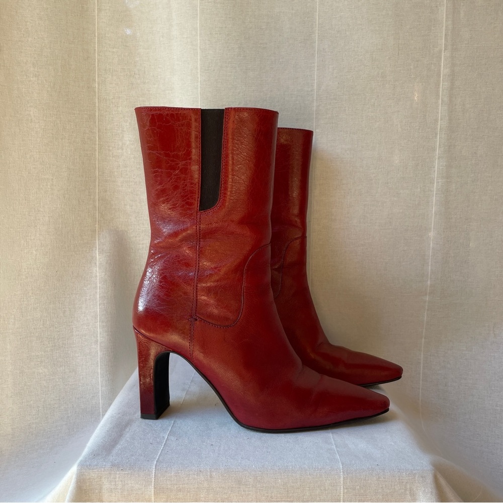 Anthropologie Cherry Red Heeled Boots